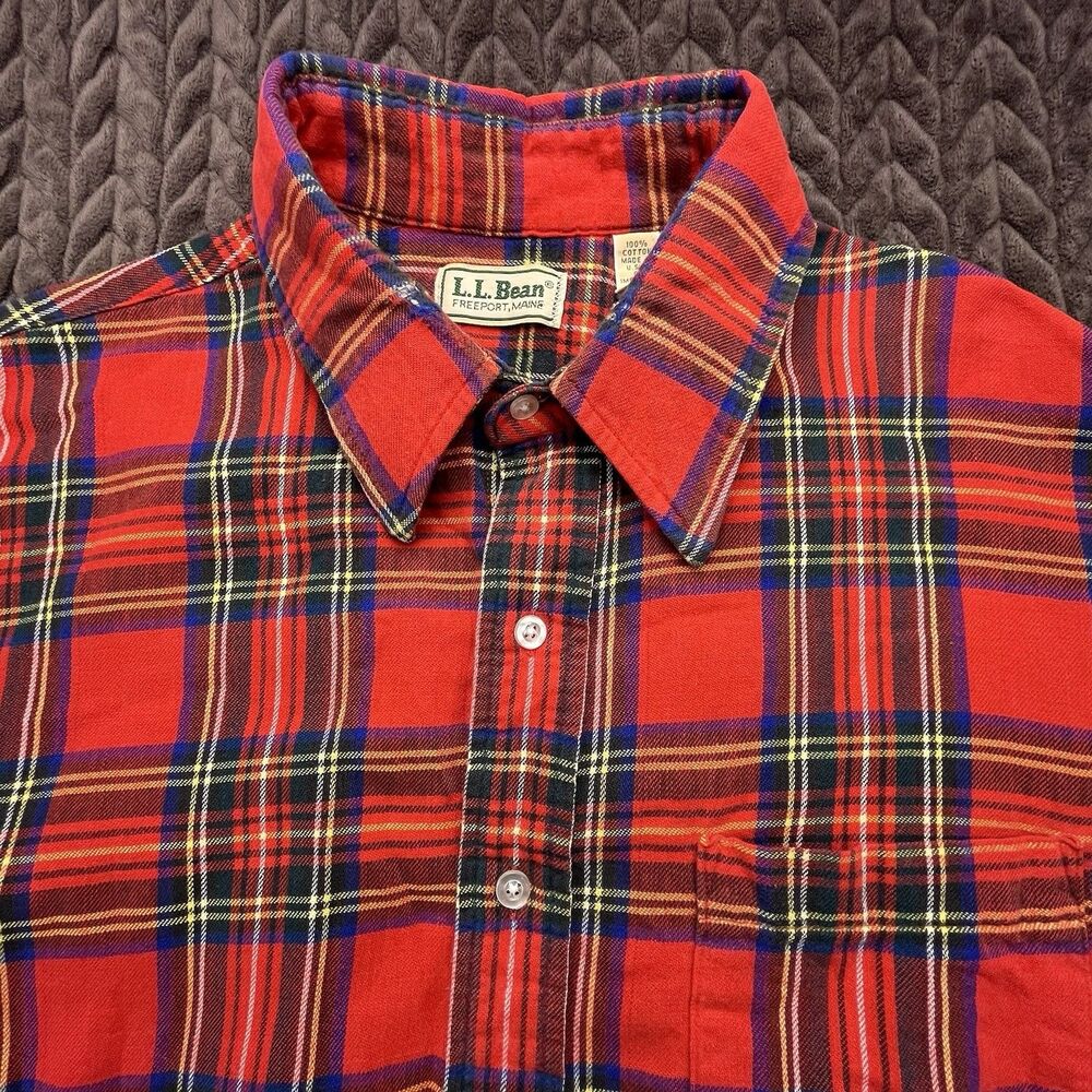 Vintage LL Bean Flannel Shirt Mens Large Tartan Plaid Red Green USA Made